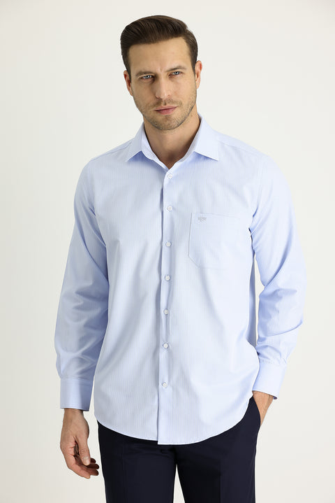 Light Blue Long Sleeve Classic Patterned Cotton Easy-Iron Shirt