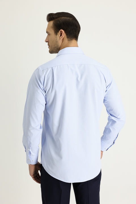 Light Blue Long Sleeve Classic Patterned Cotton Easy-Iron Shirt