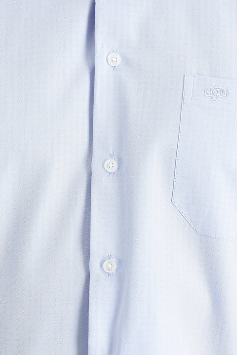 Light Blue Long Sleeve Classic Patterned Cotton Easy-Iron Shirt