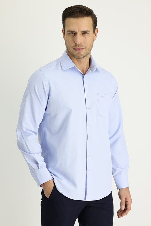 Light Blue Long Sleeve Classic Patterned Cotton Easy-Iron Shirt