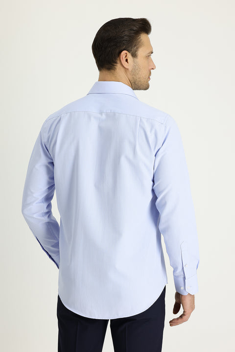 Light Blue Long Sleeve Classic Patterned Cotton Easy-Iron Shirt
