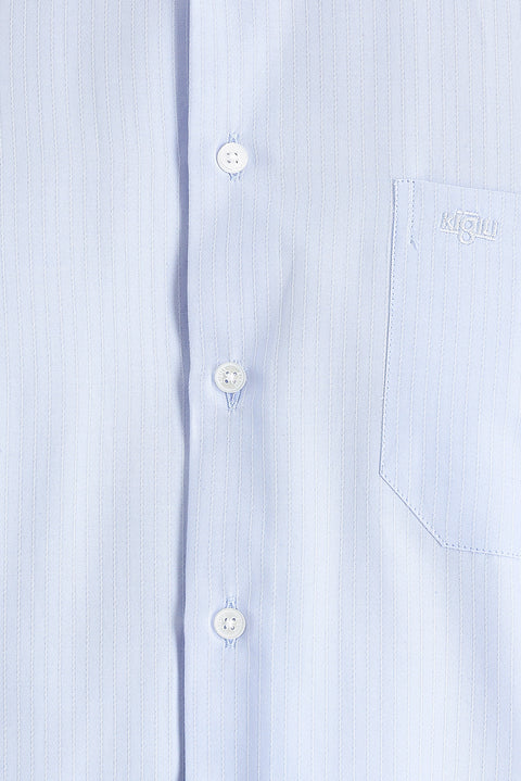 Light Blue Long Sleeve Classic Patterned Cotton Easy-Iron Shirt