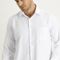 White Long-Sleeve Classic Patterned Cotton Easy-Iron Shirt