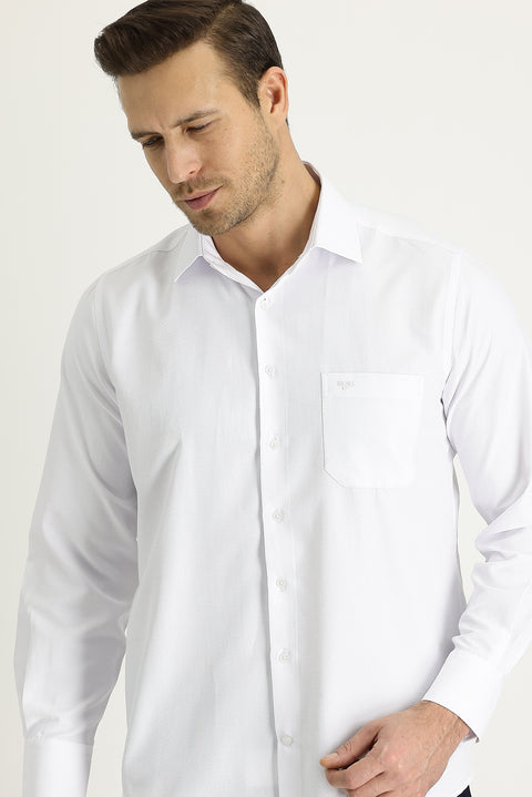 White Long-Sleeve Classic Patterned Cotton Easy-Iron Shirt
