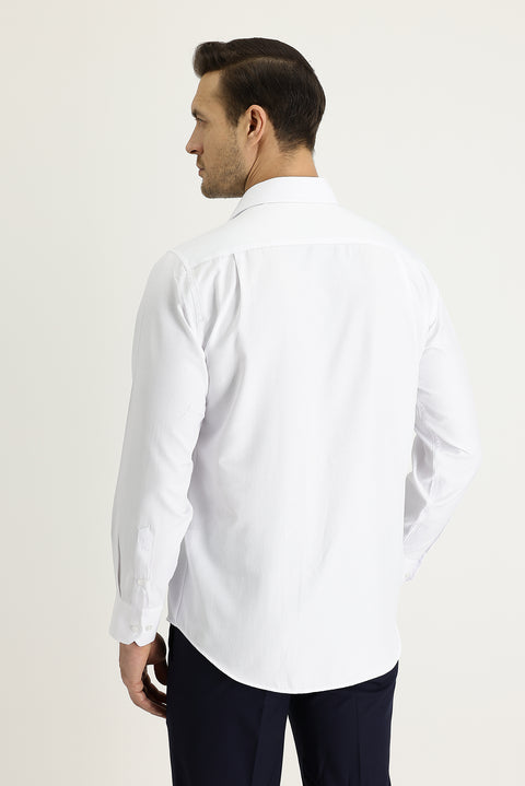 White Long-Sleeve Classic Patterned Cotton Easy-Iron Shirt