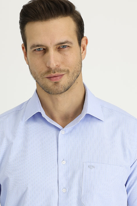 Light Blue Long Sleeve Classic Patterned Cotton Easy-Iron Shirt