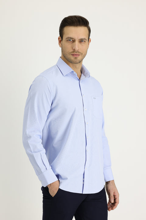 Light Blue Long Sleeve Classic Patterned Cotton Easy-Iron Shirt