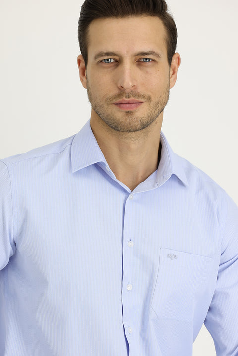 Light Blue Long Sleeve Classic Patterned Cotton Easy-Iron Shirt