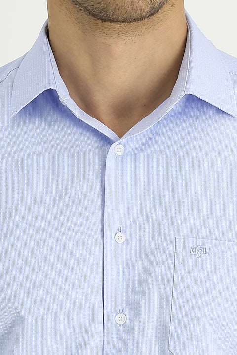 Light Blue Long Sleeve Classic Patterned Cotton Easy-Iron Shirt