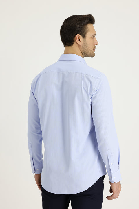 Light Blue Long Sleeve Classic Patterned Cotton Easy-Iron Shirt