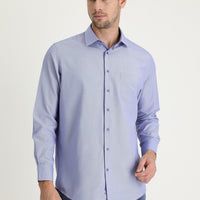 Blue Long-Sleeve Classic Patterned Cotton Easy-Iron Shirt