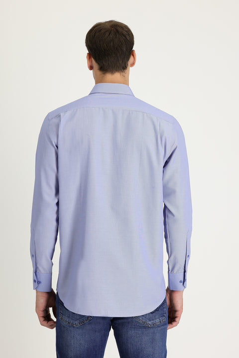 Blue Long-Sleeve Classic Patterned Cotton Easy-Iron Shirt