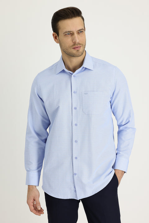 Light Blue Long Sleeve Classic Patterned Cotton Easy-Iron Shirt