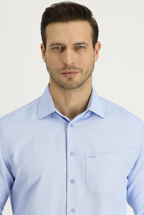 Light Blue Long Sleeve Classic Patterned Cotton Easy-Iron Shirt