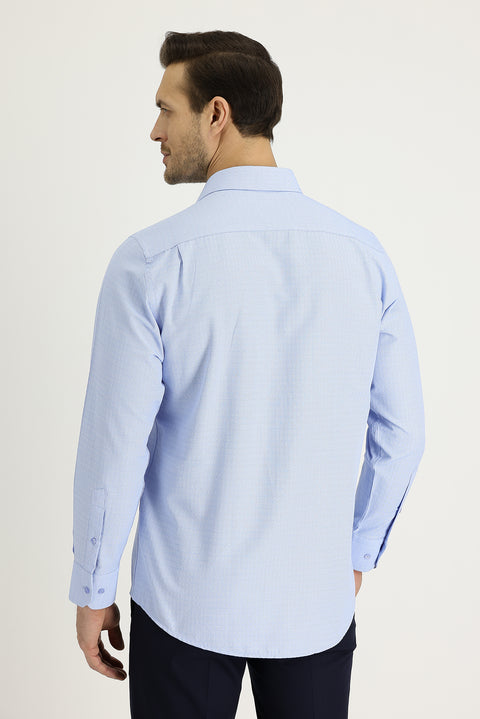 Light Blue Long Sleeve Classic Patterned Cotton Easy-Iron Shirt
