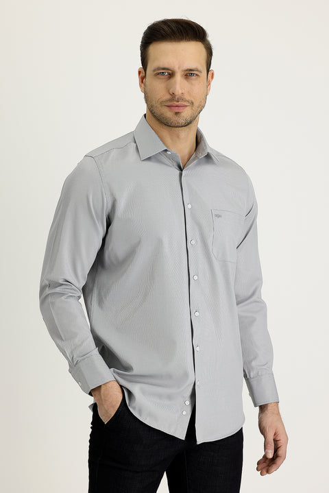Black Long-Sleeve Classic Patterned Cotton Easy-Iron Shirt