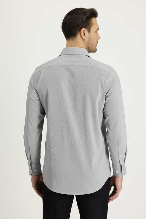 Black Long-Sleeve Classic Patterned Cotton Easy-Iron Shirt