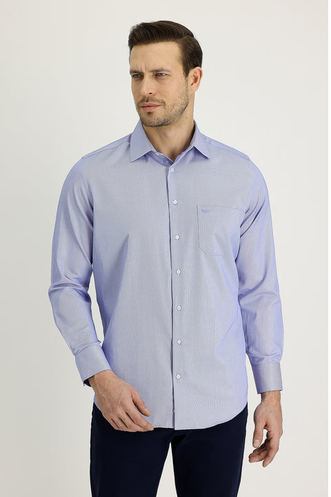 Medium Navy Long Sleeve Classic Patterned Cotton Easy-Iron Shirt