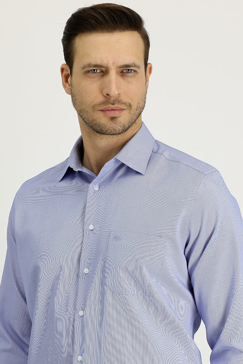 Medium Navy Long Sleeve Classic Patterned Cotton Easy-Iron Shirt
