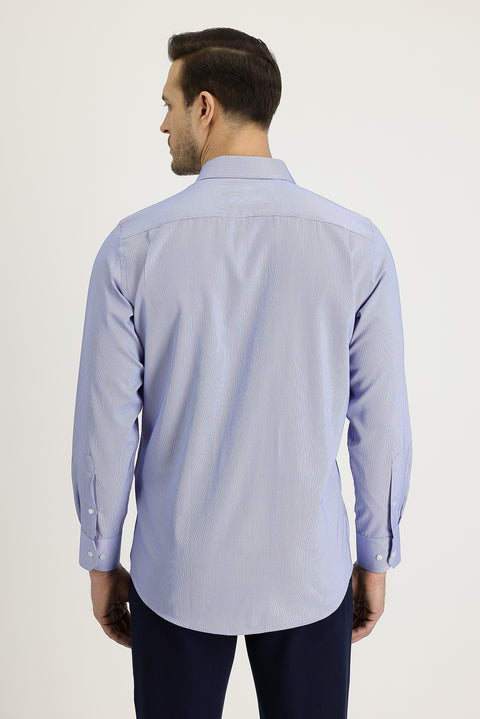 Medium Navy Long Sleeve Classic Patterned Cotton Easy-Iron Shirt