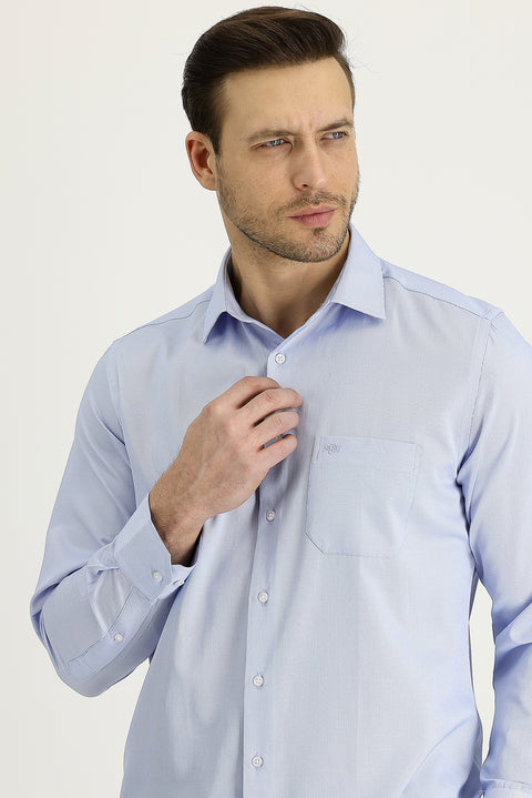 Light Blue Long Sleeve Classic Patterned Cotton Easy-Iron Shirt