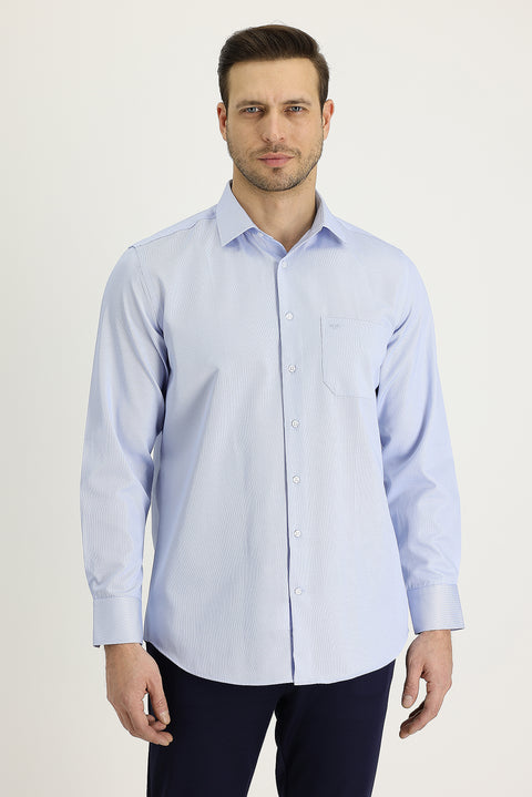 Light Blue Long Sleeve Classic Patterned Cotton Easy-Iron Shirt