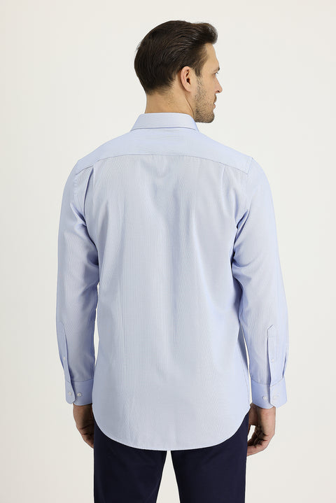 Light Blue Long Sleeve Classic Patterned Cotton Easy-Iron Shirt