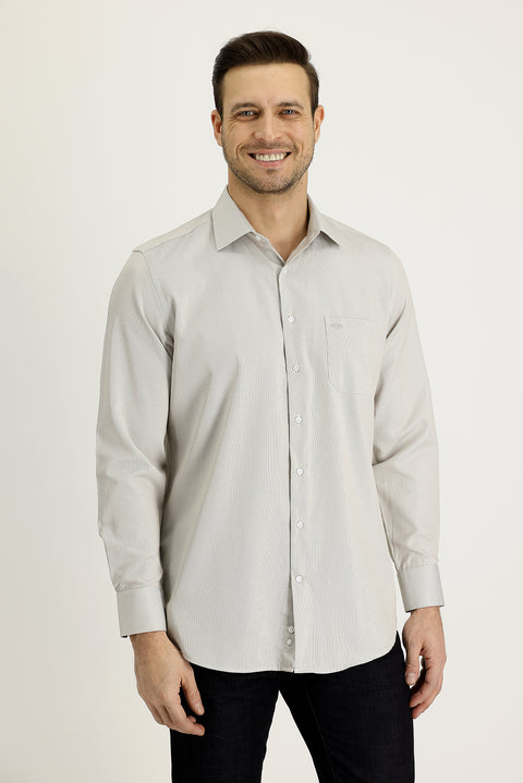 Light Beige Long Sleeve Classic Patterned Cotton Easy-Iron Shirt