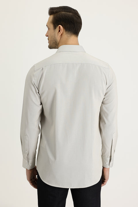 Light Beige Long Sleeve Classic Patterned Cotton Easy-Iron Shirt