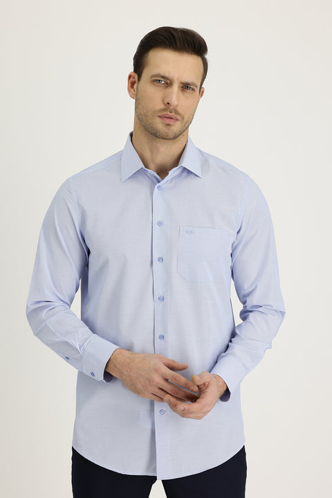 Light Blue Long Sleeve Classic Striped Cotton Easy-Iron Shirt