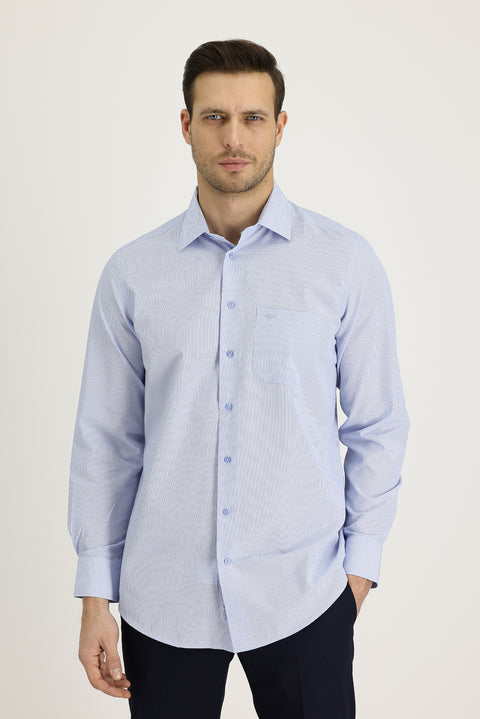 Light Blue Long Sleeve Classic Striped Cotton Easy-Iron Shirt