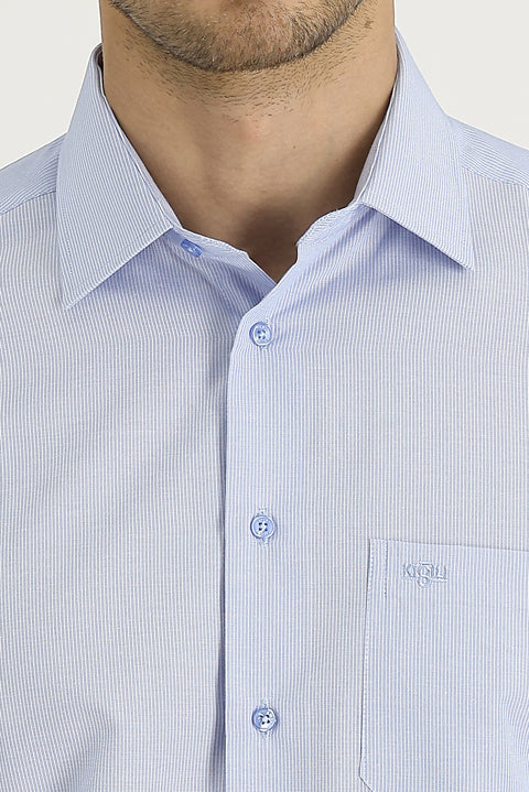 Light Blue Long Sleeve Classic Striped Cotton Easy-Iron Shirt