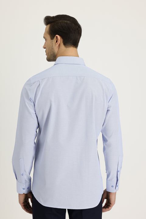 Light Blue Long Sleeve Classic Striped Cotton Easy-Iron Shirt