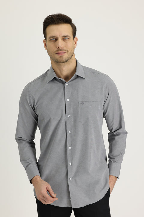 Black Long-Sleeve Classic Patterned Cotton Easy-Iron Shirt
