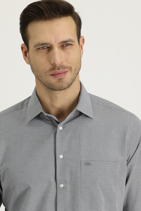 Black Long-Sleeve Classic Patterned Cotton Easy-Iron Shirt