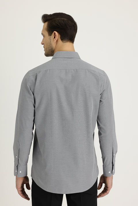 Black Long-Sleeve Classic Patterned Cotton Easy-Iron Shirt