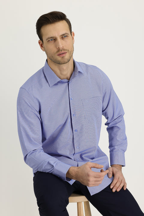 Medium Navy Long Sleeve Classic Patterned Cotton Easy-Iron Shirt
