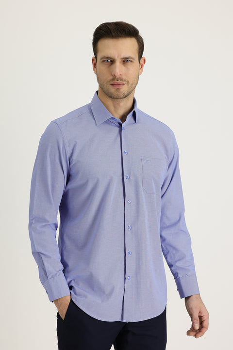 Medium Navy Long Sleeve Classic Patterned Cotton Easy-Iron Shirt