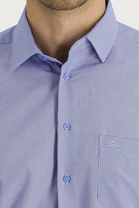 Medium Navy Long Sleeve Classic Patterned Cotton Easy-Iron Shirt