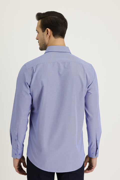 Medium Navy Long Sleeve Classic Patterned Cotton Easy-Iron Shirt