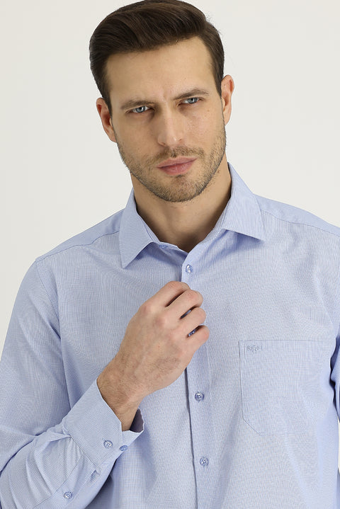 Light Blue Long Sleeve Classic Patterned Cotton Easy-Iron Shirt
