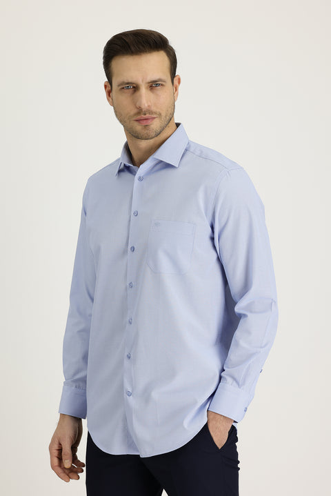 Light Blue Long Sleeve Classic Patterned Cotton Easy-Iron Shirt