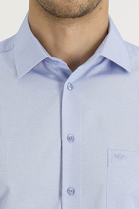 Light Blue Long Sleeve Classic Patterned Cotton Easy-Iron Shirt