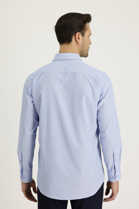 Light Blue Long Sleeve Classic Patterned Cotton Easy-Iron Shirt