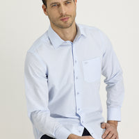 Light Blue Long Sleeve Classic Patterned Cotton Easy-Iron Shirt