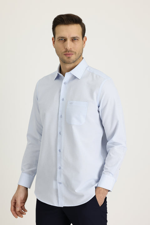 Light Blue Long Sleeve Classic Patterned Cotton Easy-Iron Shirt