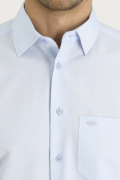 Light Blue Long Sleeve Classic Patterned Cotton Easy-Iron Shirt