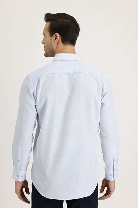 Light Blue Long Sleeve Classic Patterned Cotton Easy-Iron Shirt