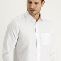 White Long-Sleeve Classic Patterned Cotton Shirt, Easy-Iron