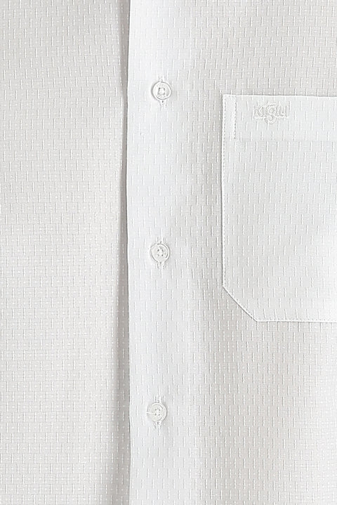 White Long-Sleeve Classic Patterned Cotton Shirt, Easy-Iron